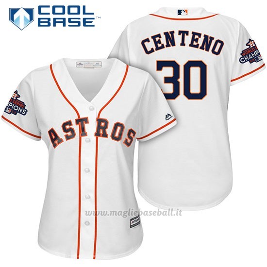 Maglia Baseball Donna Houston Astros 2017 World Series Campione Juan Centeno Bianco Cool Base